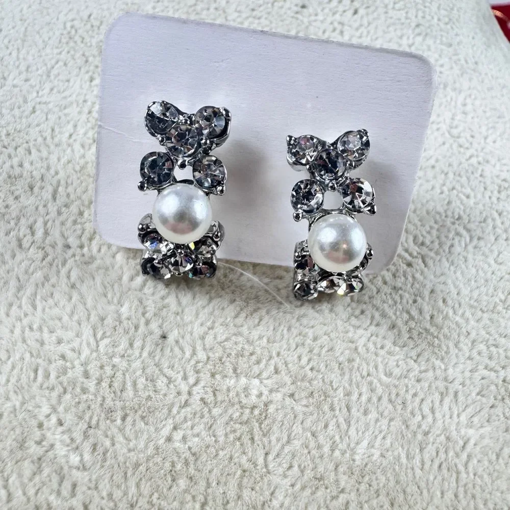 Elegant Faux Pearl & Gemstones Earrings
